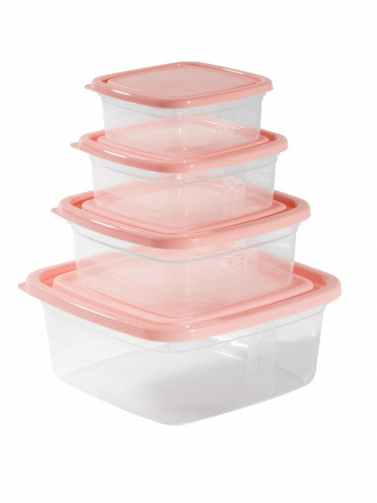 Conj. Organizadores quadrados Home 1,38L/690mL/380mL/230mL (Presente) (CQH-04P)