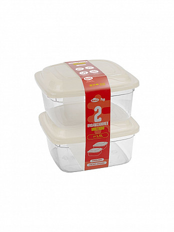 Conj. 2 Organizadores quadrados 1,5L (fita) (CQ-215F)