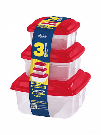 Conj. Organizadores quadrados 1,5L/750mL/400mL (fita) (CQ-1574F)