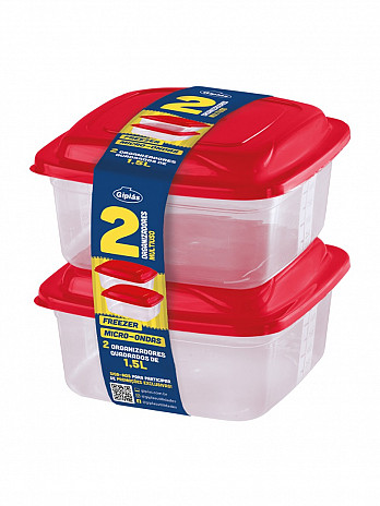 Conj. 2 Organizadores quadrados 1,5L (fita) (CQ-215F)