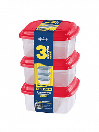 Conj. 3 Organizadores quadrados 750mL (fita) (CQ-307F)