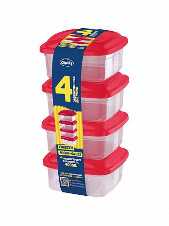 Conj. 4 Organizadores quadrados 400mL (fita) (CQ-404F)